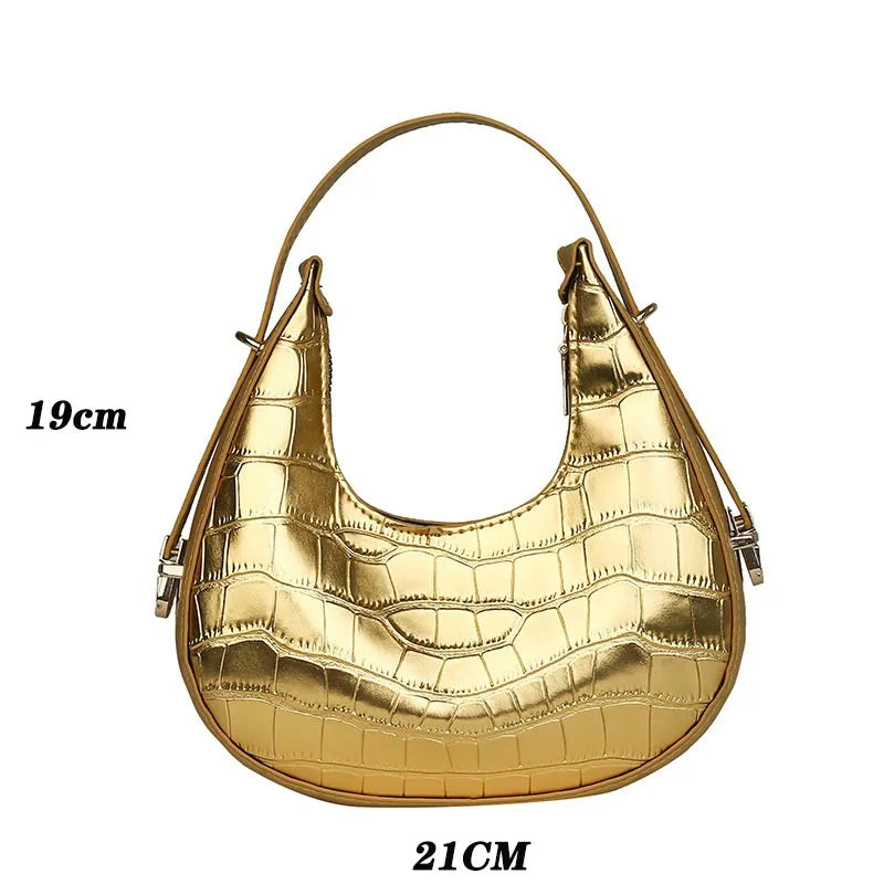 PU Leather Shoulder Bag Vintage Double Zipper Half Moon Crescent Hobos