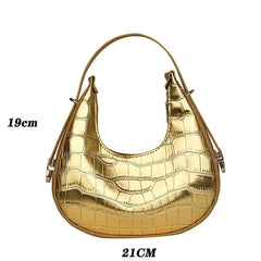 PU Leather Shoulder Bag Vintage Double Zipper Half Moon Crescent Hobos