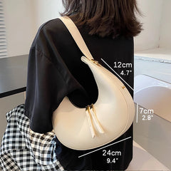 PU Leather Women Handbag Purses Double Zipper Crescent
