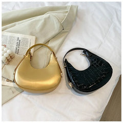PU Leather Women Handbag Purses Double Zip Crescent Shoulder B