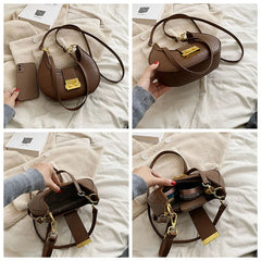 Vintage PU Leather Women Handbag Purses Double Zipper Hobo Shoulder Bag