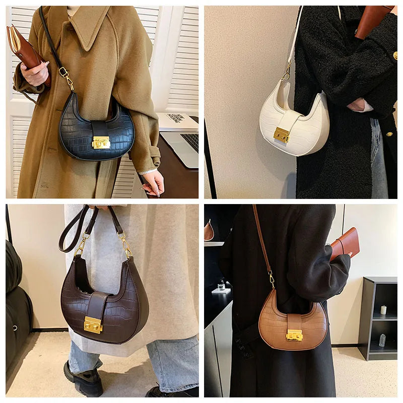 Vintage PU Leather Women Handbag Purses Double Zipper Hobo Shoulder Bag