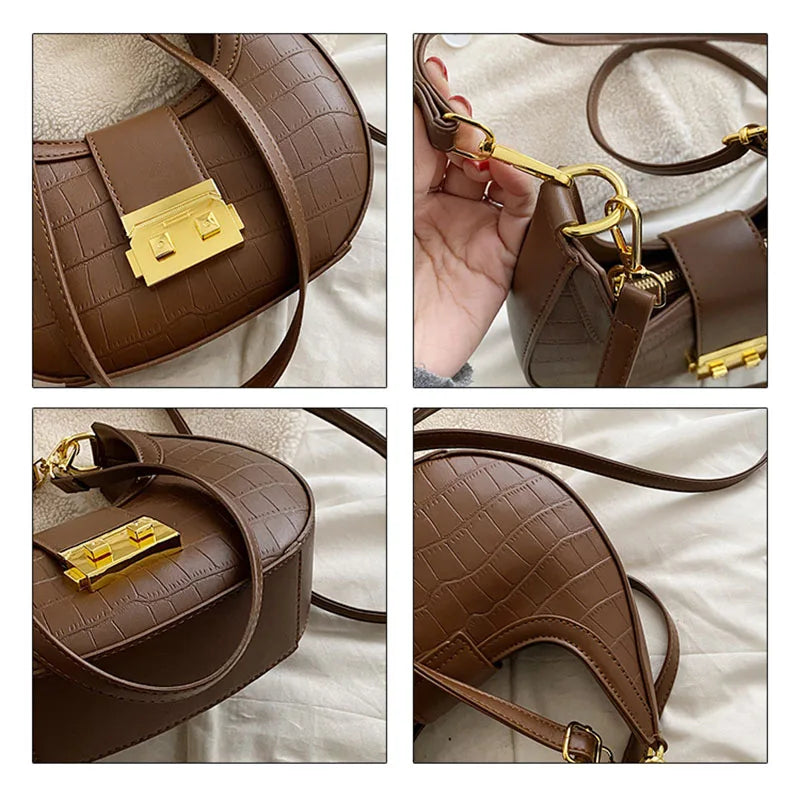 Vintage PU Leather Women Handbag Purses Double Zipper Hobo Shoulder Bag