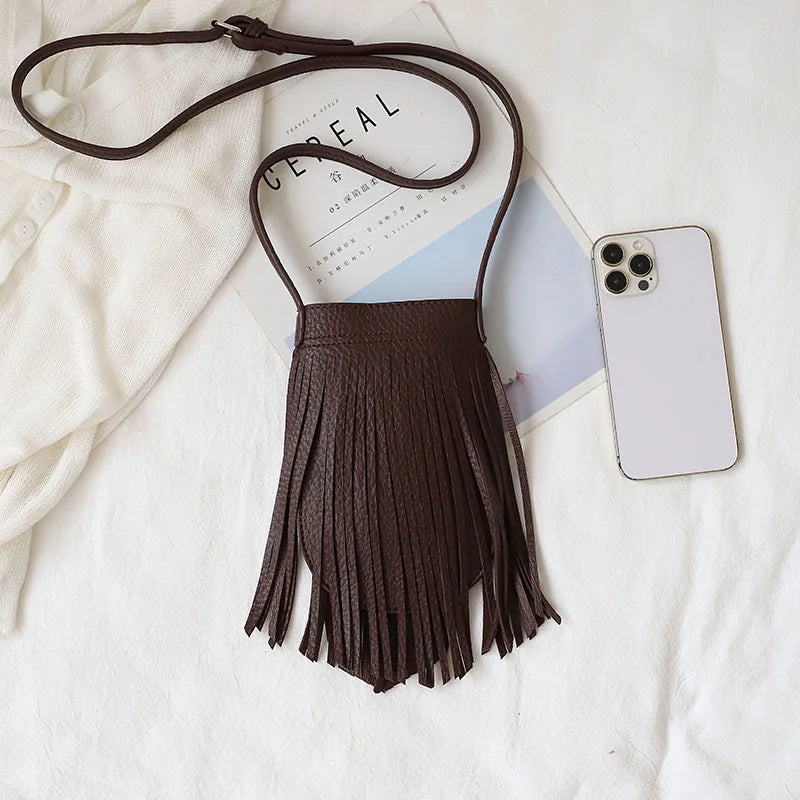 Vintage Fringe Tassel Women's Phone Bag Small Crossbody Bag