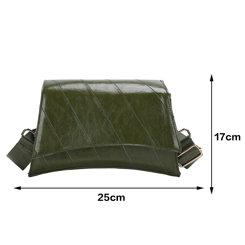 PU Leather Embroidered Thread Women Shoulder Bag Crossbody Messenger Handbag