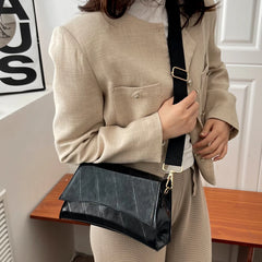 PU Leather Embroidered Thread Women Shoulder Bag Crossbody Messenger Handbag
