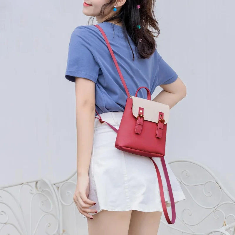PU Leather Women Small Backpack Splicing Hit Shoulder Bags