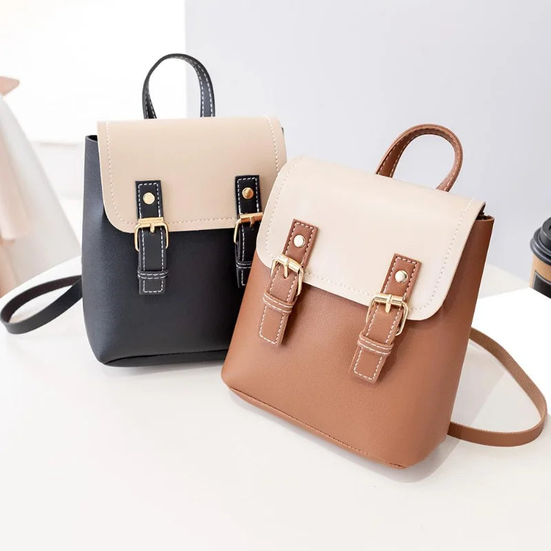 PU Leather Women Small Backpack Splicing Hit Shoulder Bags