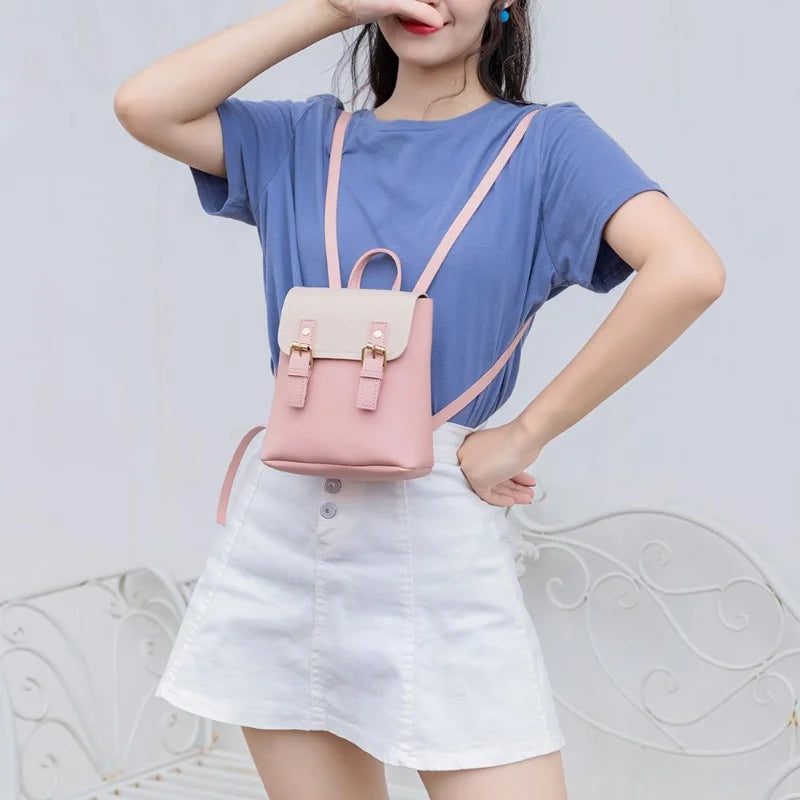 PU Leather Women Small Backpack Splicing Hit Shoulder Bags