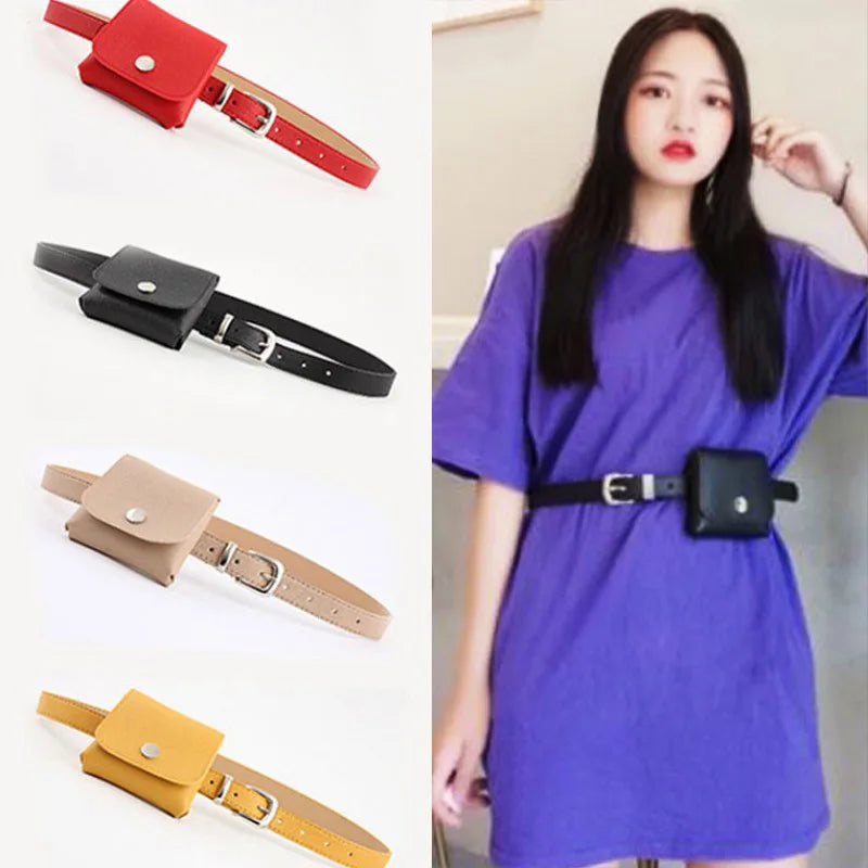 Small PU Leather Women Travel Waist Bag Phone Shoulder Mini Belt Pack