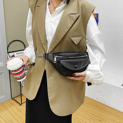 PU Leather Women Waist Pack Hip Fanny Pack Chest Bag Solid Female Belt Purse