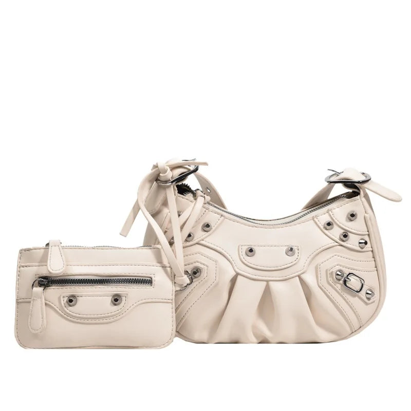 Retro Rivet Motorcycle Shoulder Bag