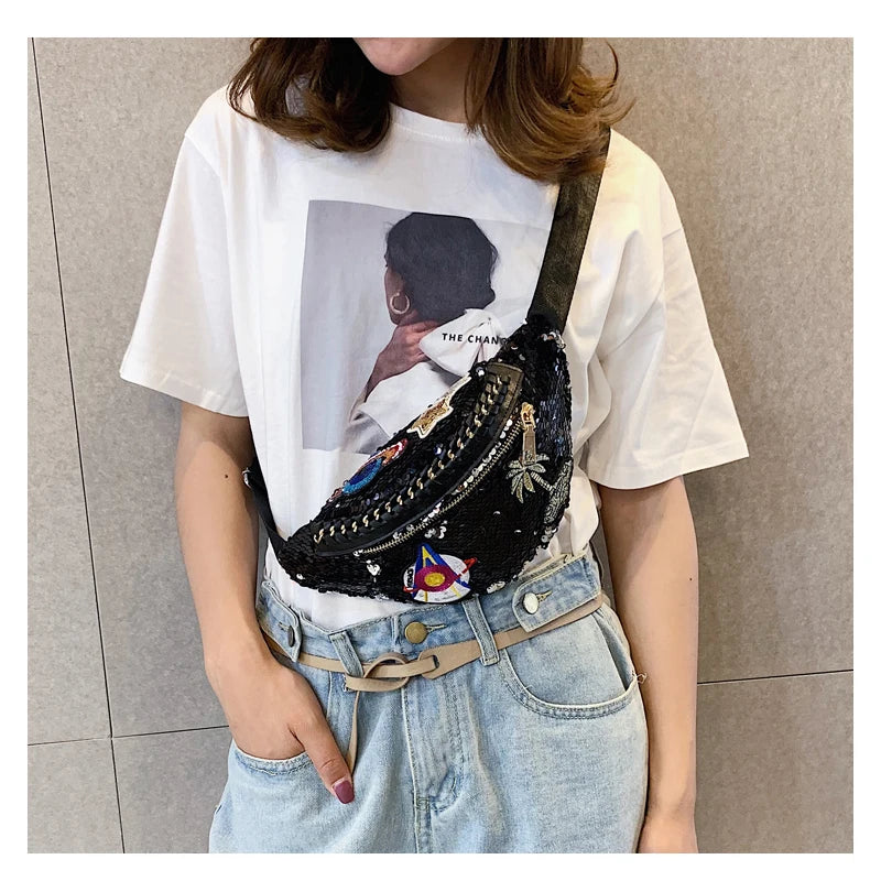 Fashionable Glitter Waist Bag Chest Hip Purse Satchel Gift Pouch