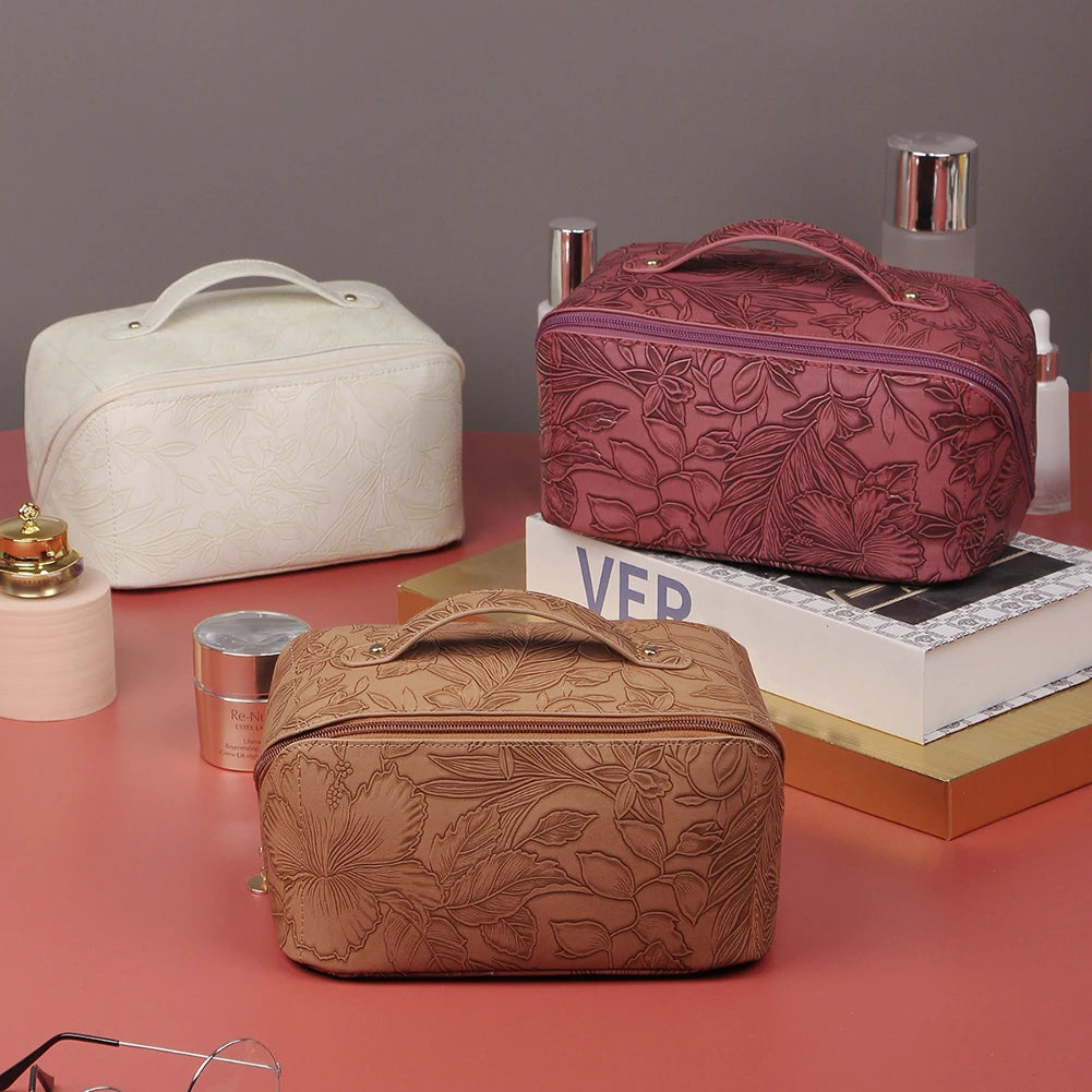 PU Retro Makeup Bag Large Capacity Waterproof for Ladies Girls