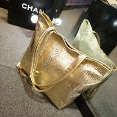 Crocodile Print PU Shoulder Bag Women Large Capacity Handbag Bucket Shopper Bag
