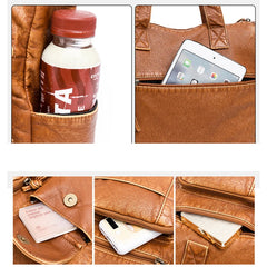 Brown PU Shoulder Crossbody Bags for Women Winter Double Pocket Handbag