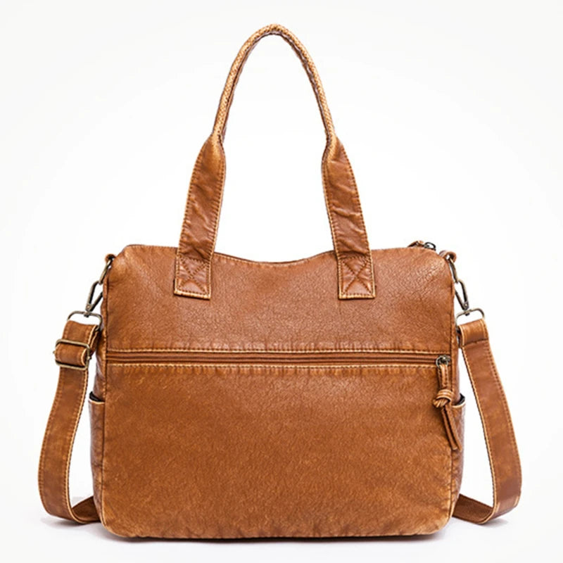 Brown PU Shoulder Crossbody Bags for Women Winter Double Pocket Handbag