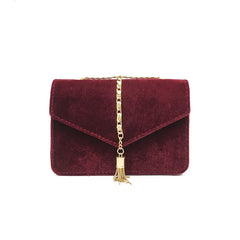 PU Velvet Mini Crossbody Bag Spring Fire Tassels Magnetic Snap Women's Bag