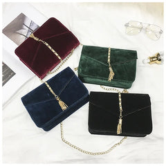 PU Velvet Mini Crossbody Bag Spring Fire Tassels Magnetic Snap Women's Bag