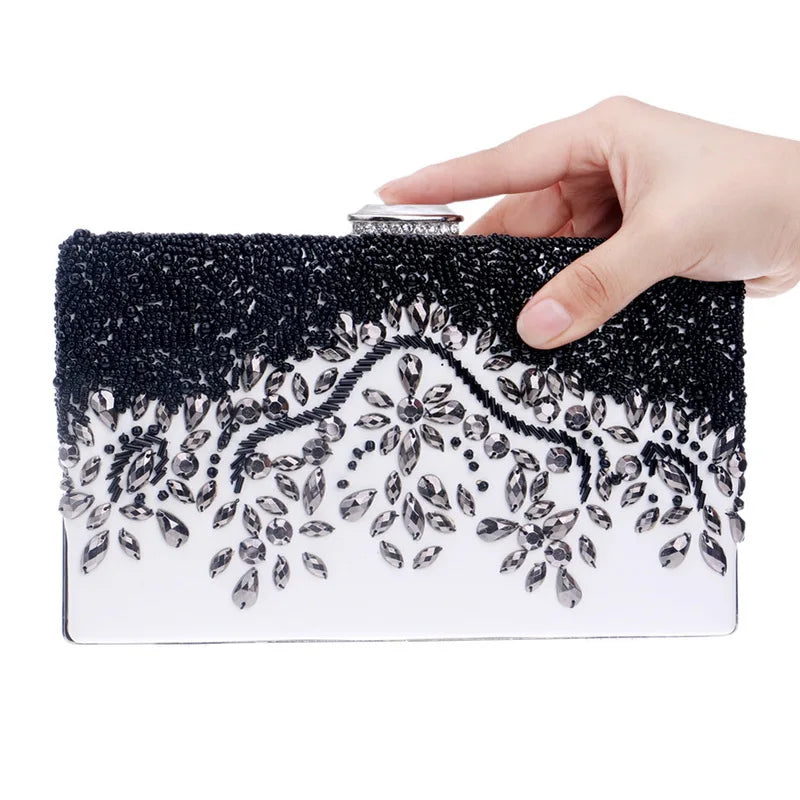 PU Women Diamonds Evening Clutches Embroidery Handbags