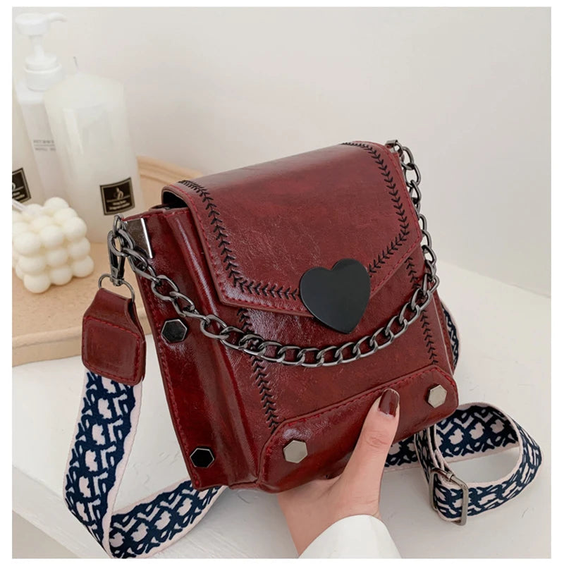 PU leather Women Bag Messenger Bag Wide Strap Shoulder Bag