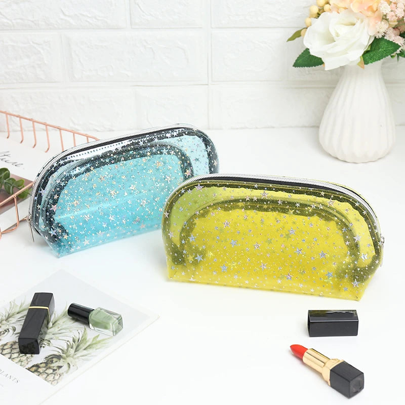 Clear PVC Makeup Cosmetic Bag Star Women Makeup Organizer Bag Travel