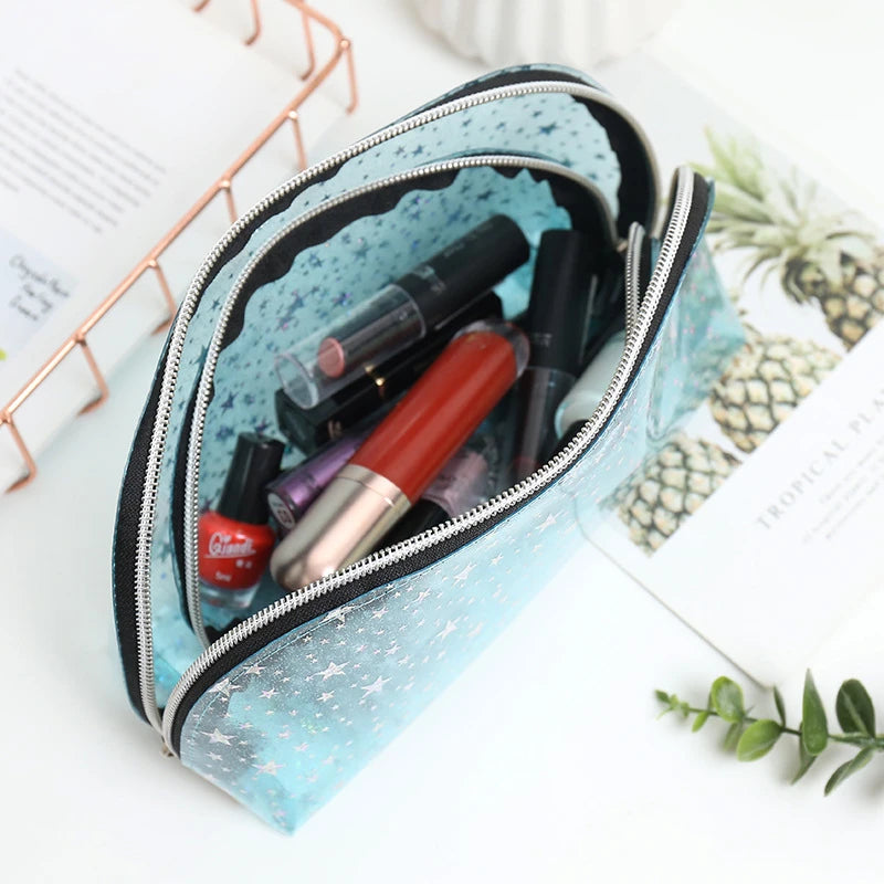 Clear PVC Makeup Cosmetic Bag Star Women Makeup Organizer Bag Travel