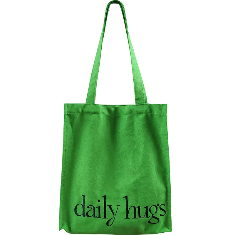Women Large Canvas Embroidery Shopping Bag Casual Tote Handbag
