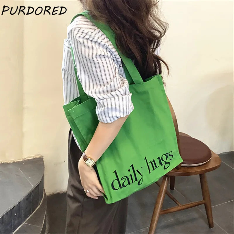 Women Large Canvas Embroidery Shopping Bag Casual Tote Handbag