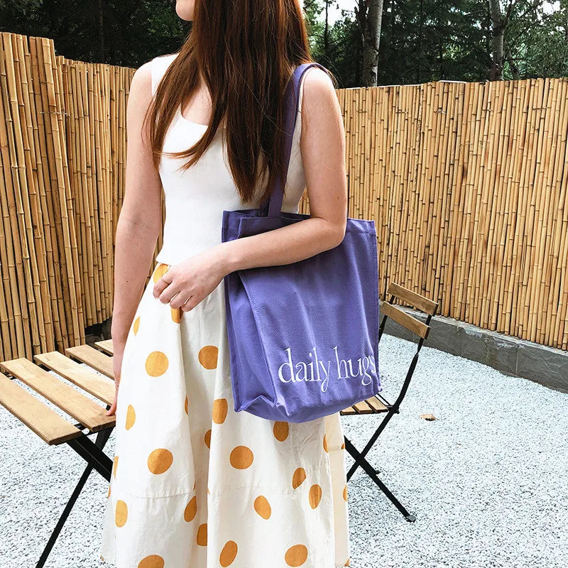 Women Large Canvas Embroidery Shopping Bag Casual Tote Handbag