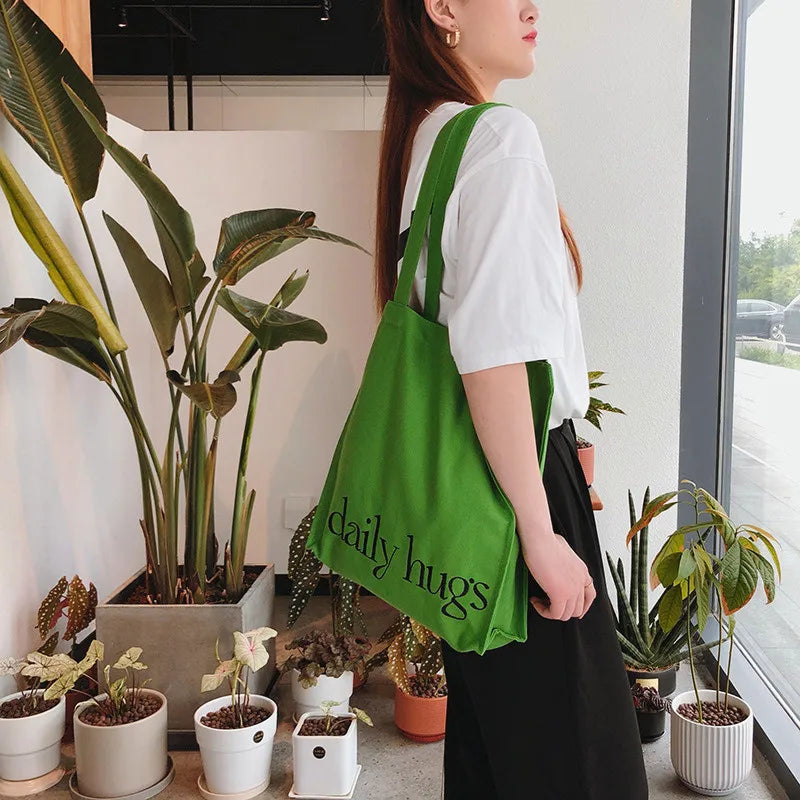 Women Large Canvas Embroidery Shopping Bag Casual Tote Handbag