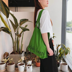 Women Large Canvas Embroidery Shopping Bag Casual Tote Handbag