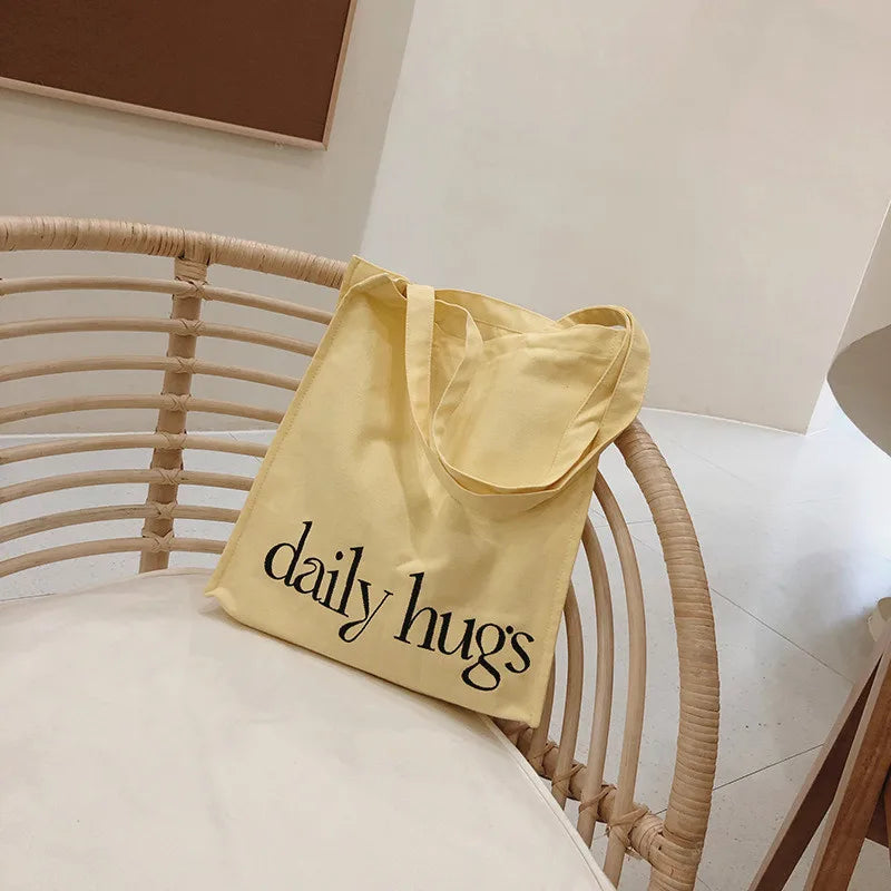 Women Large Canvas Embroidery Shopping Bag Casual Tote Handbag