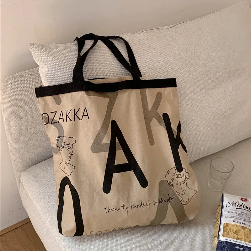 Canvas Letter Printing Large Shopping Bag Women Handbag Tote
