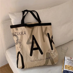 Canvas Letter Printing Large Shopping Bag Women Handbag Tote