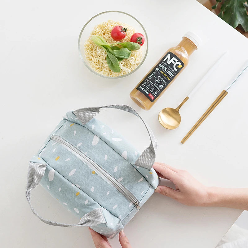 Women Thermal Lunch Bag Cotton Linen Cooler Picnic Box Case Food Container