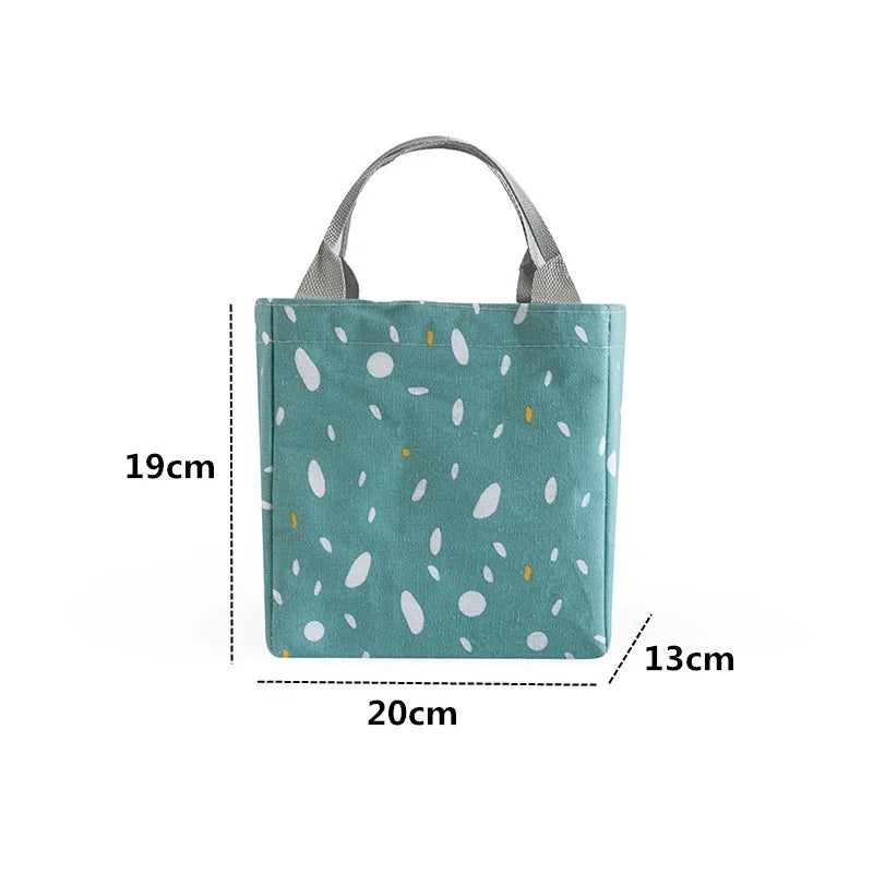 Women Thermal Lunch Bag Cotton Linen Cooler Picnic Box Case Food Container