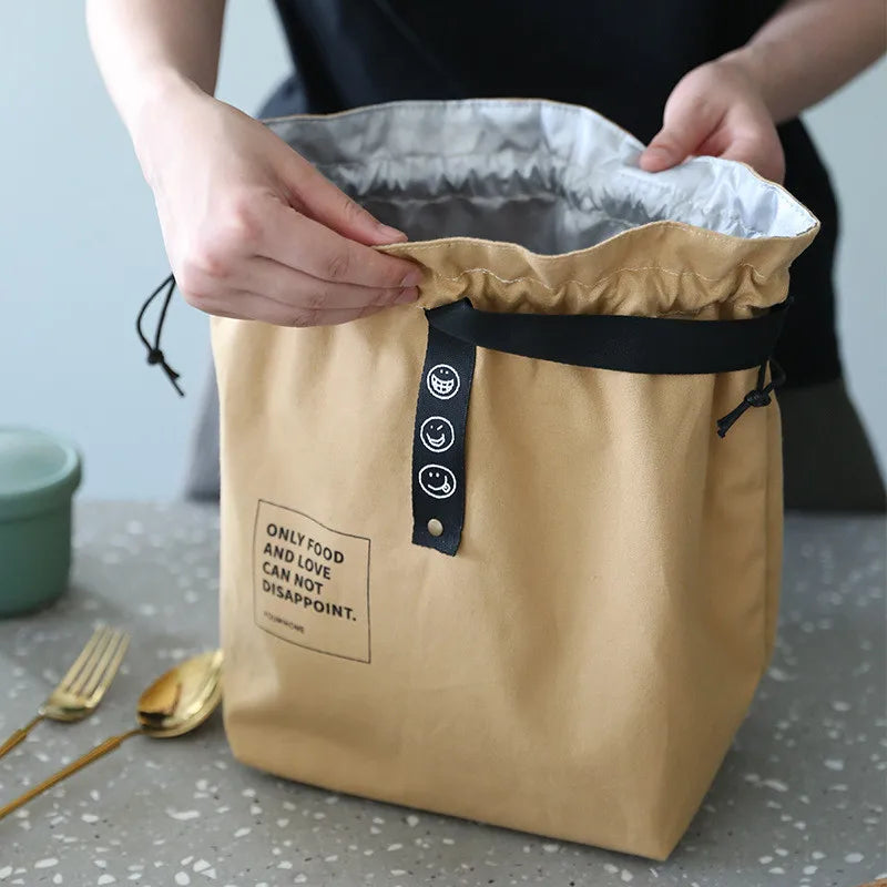 Men Drawstring Lunch Bag Insulation Bento Box Bag Waterproof Tote Bag