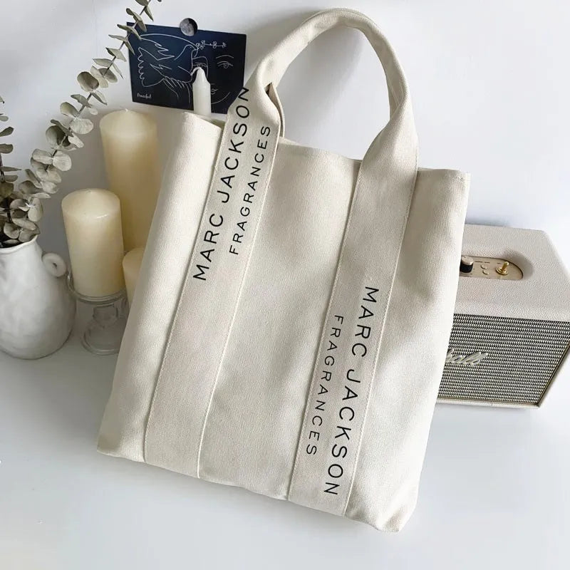 Minimalist Letter Shoulder Tote Bag Large Canvas Reusable Shopping Bag