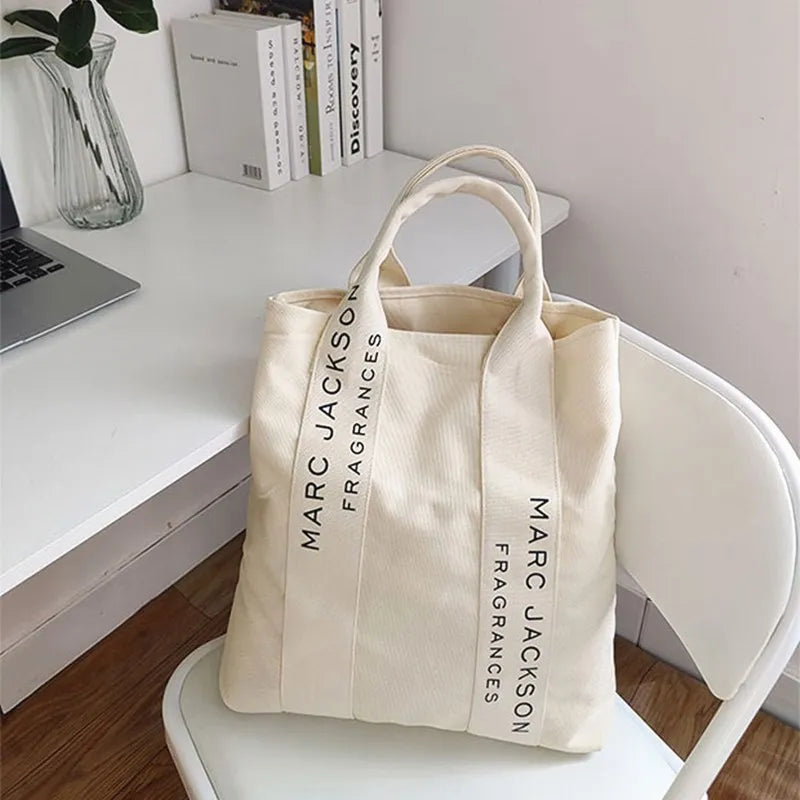 Minimalist Letter Shoulder Tote Bag Large Canvas Reusable Shopping Bag