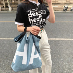 Women Denim Tote Bag Large Shoulder Bag Student Handbags