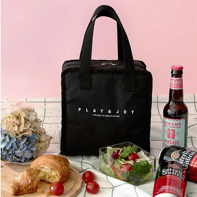 Portable Stripe Lunch Bag for Women Insulated Tote Container Bento Organizer