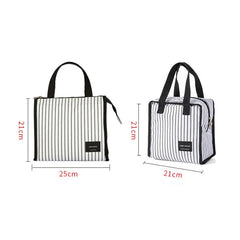 Portable Stripe Lunch Bag for Women Insulated Tote Container Bento Organizer
