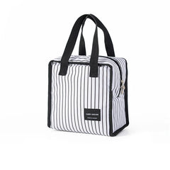 Portable Stripe Lunch Bag for Women Insulated Tote Container Bento Organizer