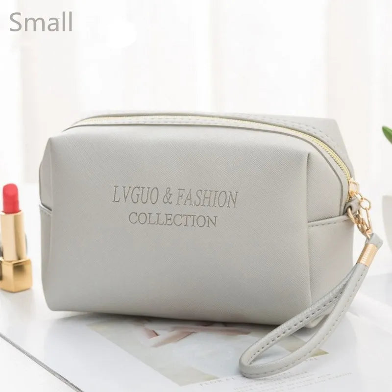 Pink PU Leather Cosmetic Bag Makeup Organizer Travel Waterproof