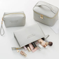 Pink PU Leather Cosmetic Bag Makeup Organizer Travel Waterproof