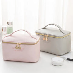 Pink PU Leather Cosmetic Bag Makeup Organizer Travel Waterproof