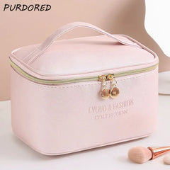 Pink PU Leather Cosmetic Bag Makeup Organizer Travel Waterproof