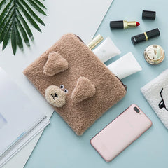 Winter Warm Animal Makeup Bag Soft Lamb Wool Women Cosmetic Bag