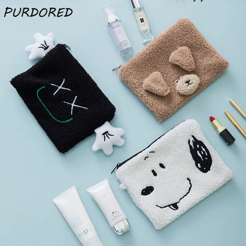 Winter Warm Animal Makeup Bag Soft Lamb Wool Women Cosmetic Bag